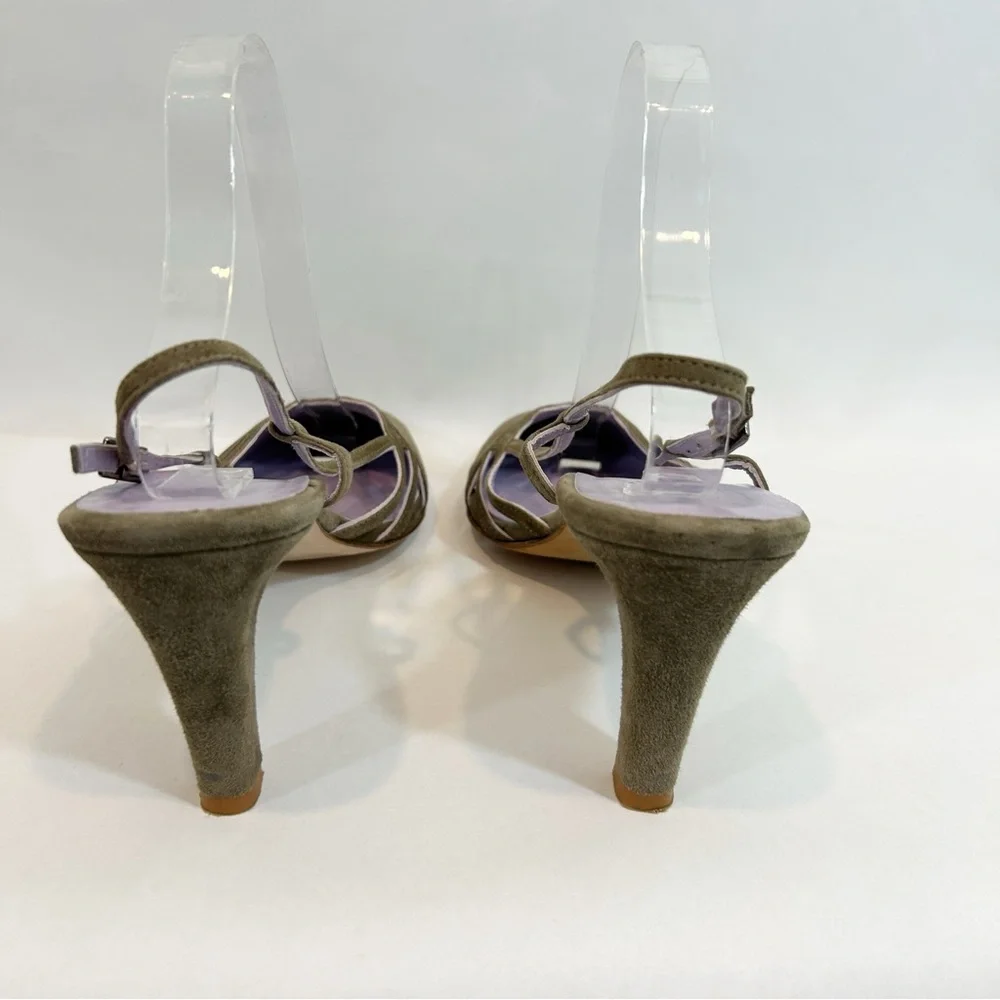 Boden Lavender Gray Suede Sling back Heels 41 US 9.5 Retro Bohemian Classic